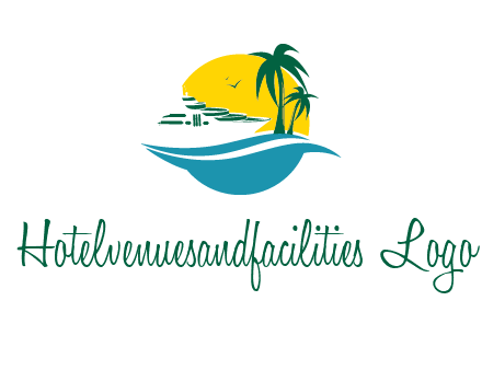 cruise ship palm trees and sun travel logo