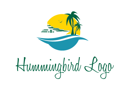 cruise ship palm trees and sun travel logo