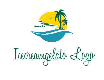 cruise ship palm trees and sun travel logo