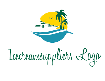 cruise ship palm trees and sun travel logo