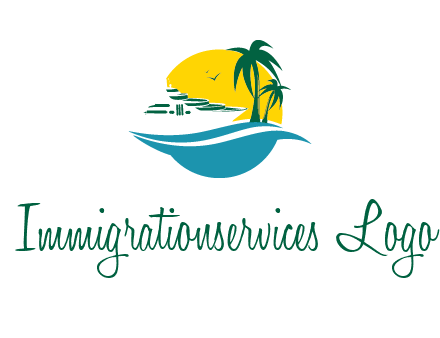 cruise ship palm trees and sun travel logo