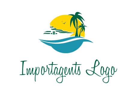 cruise ship palm trees and sun travel logo