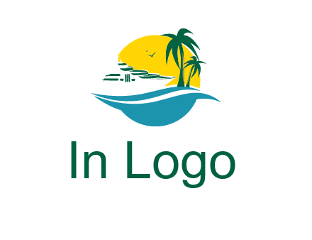 cruise ship palm trees and sun travel logo