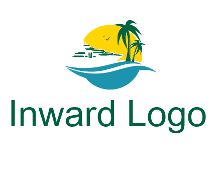 cruise ship palm trees and sun travel logo