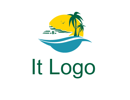cruise ship palm trees and sun travel logo