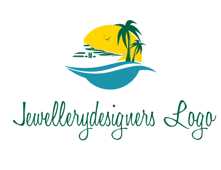 cruise ship palm trees and sun travel logo