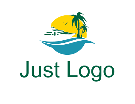 cruise ship palm trees and sun travel logo