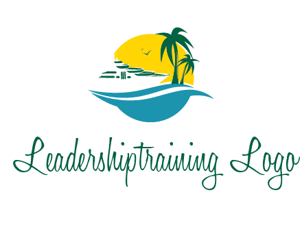 cruise ship palm trees and sun travel logo