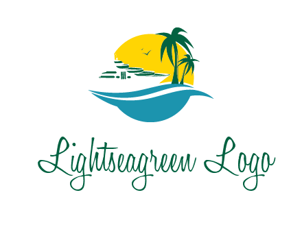 cruise ship palm trees and sun travel logo