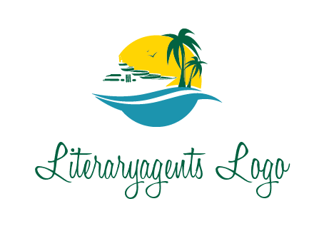 cruise ship palm trees and sun travel logo