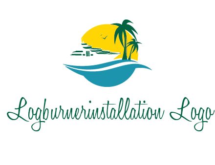 cruise ship palm trees and sun travel logo