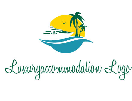 cruise ship palm trees and sun travel logo