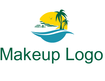 cruise ship palm trees and sun travel logo
