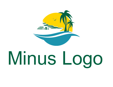 cruise ship palm trees and sun travel logo
