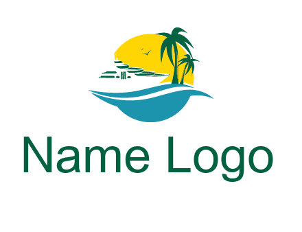 cruise ship palm trees and sun travel logo