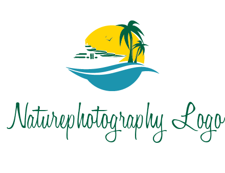 cruise ship palm trees and sun travel logo
