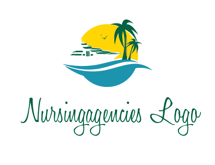 cruise ship palm trees and sun travel logo
