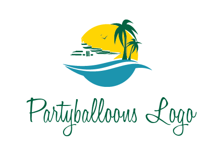 cruise ship palm trees and sun travel logo