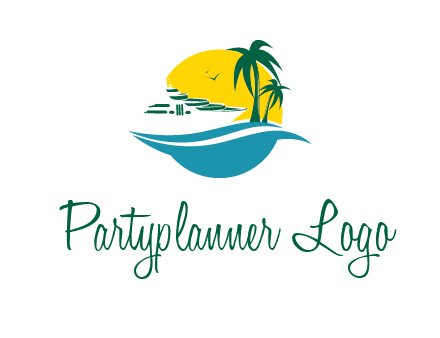 cruise ship palm trees and sun travel logo