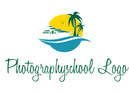 cruise ship palm trees and sun travel logo