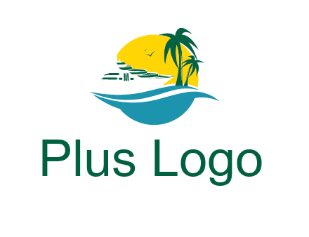 cruise ship palm trees and sun travel logo