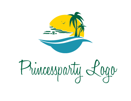 cruise ship palm trees and sun travel logo