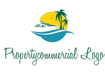 cruise ship palm trees and sun travel logo