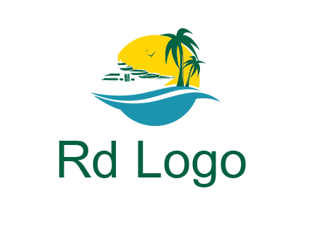 cruise ship palm trees and sun travel logo
