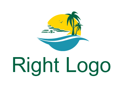 cruise ship palm trees and sun travel logo