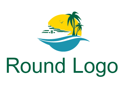 cruise ship palm trees and sun travel logo