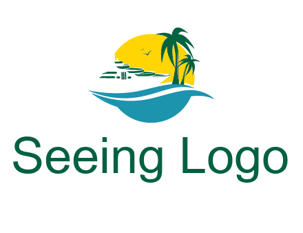 cruise ship palm trees and sun travel logo