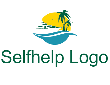 cruise ship palm trees and sun travel logo