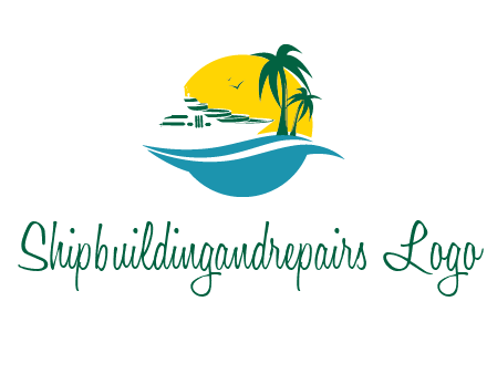 cruise ship palm trees and sun travel logo