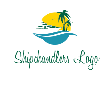 cruise ship palm trees and sun travel logo