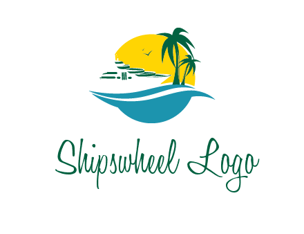 cruise ship palm trees and sun travel logo