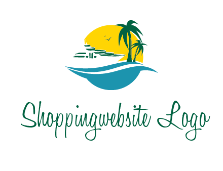 cruise ship palm trees and sun travel logo