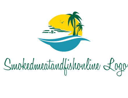cruise ship palm trees and sun travel logo