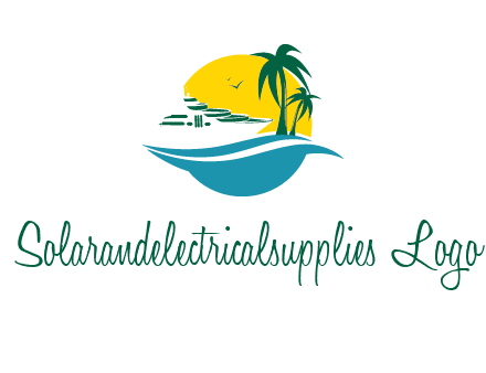 cruise ship palm trees and sun travel logo
