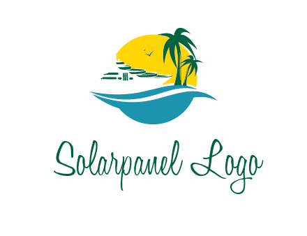 cruise ship palm trees and sun travel logo