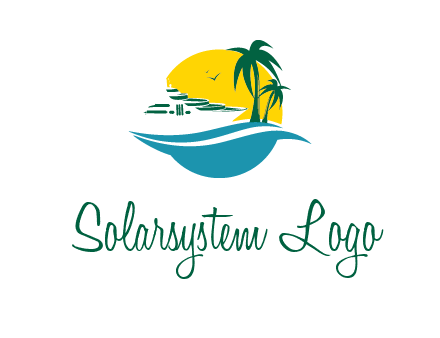 cruise ship palm trees and sun travel logo