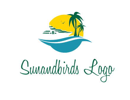 cruise ship palm trees and sun travel logo