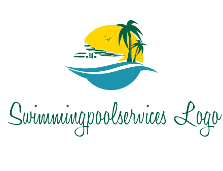 cruise ship palm trees and sun travel logo