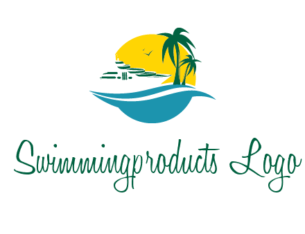 cruise ship palm trees and sun travel logo