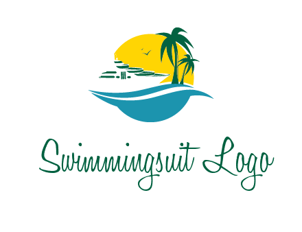 cruise ship palm trees and sun travel logo
