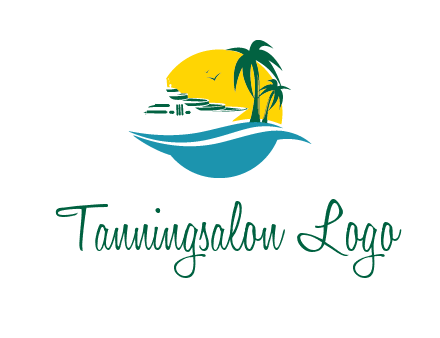 cruise ship palm trees and sun travel logo