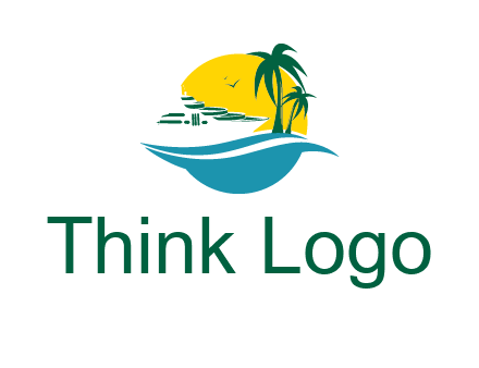 cruise ship palm trees and sun travel logo