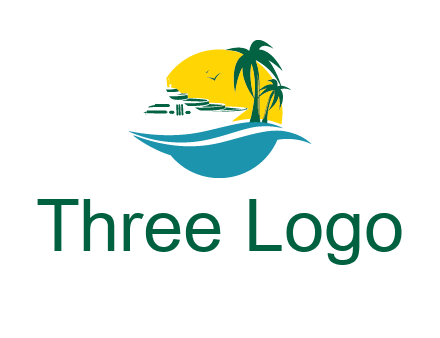 cruise ship palm trees and sun travel logo