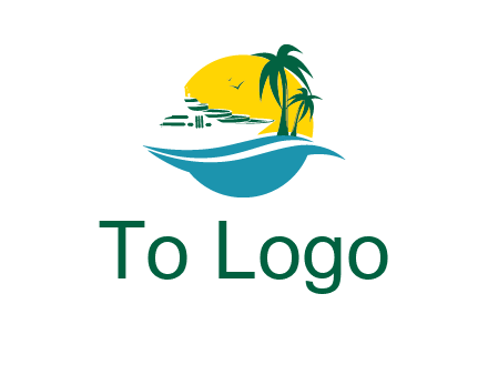 cruise ship palm trees and sun travel logo