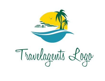 cruise ship palm trees and sun travel logo