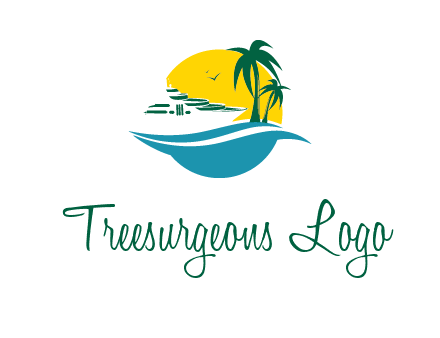 cruise ship palm trees and sun travel logo